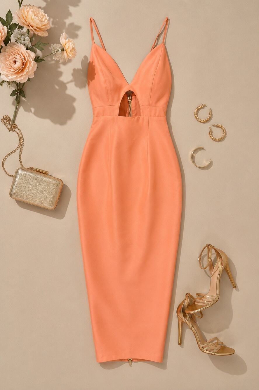 House of CB London Peach Coral Cutout Bodycon Midi Dress XS NWT